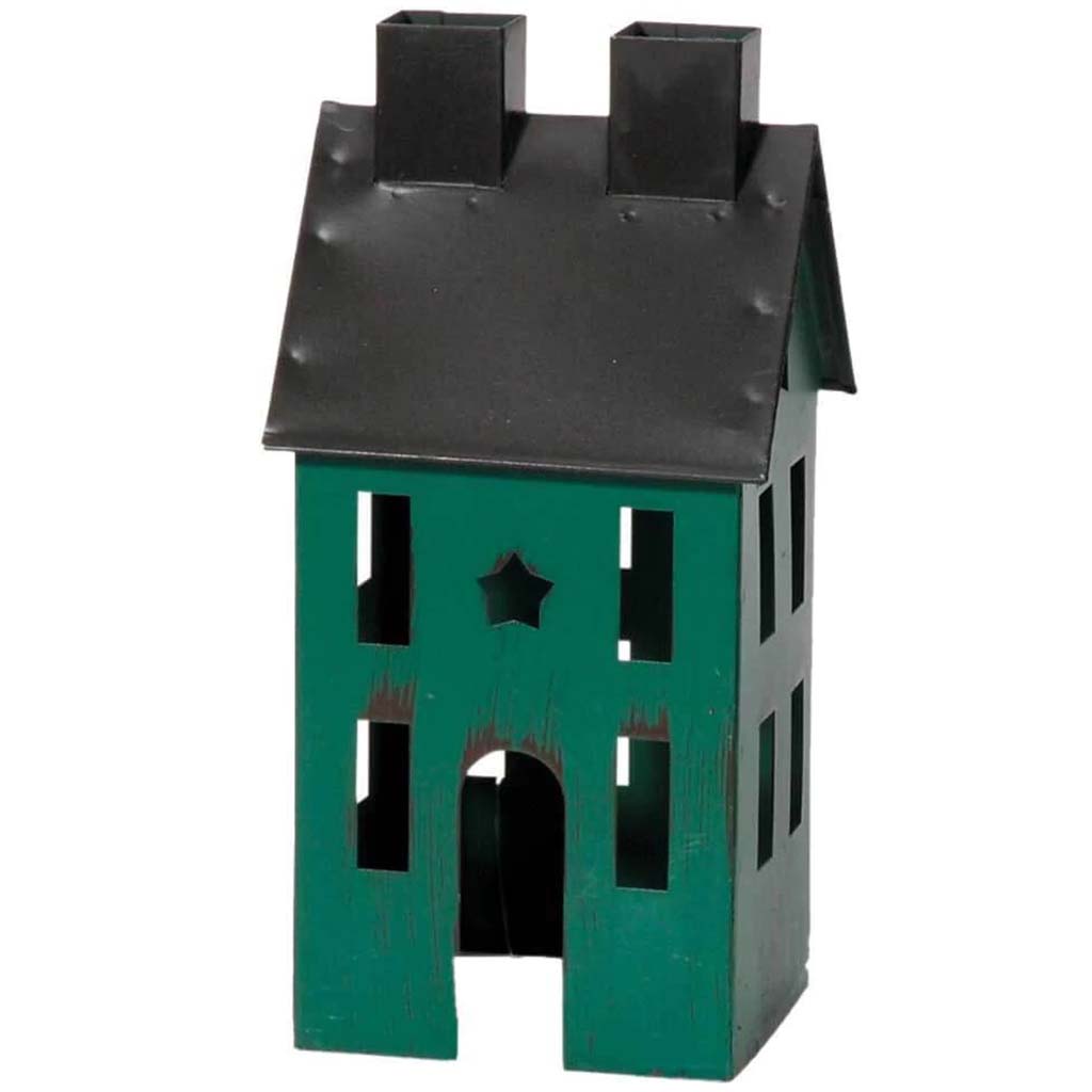 Painted Tin House Green 3in x 2.5in x 6in