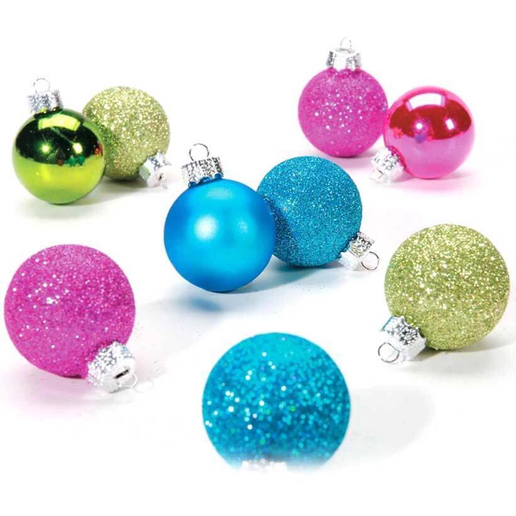 Mini Christmas Ornaments Plastic Asst Bright Colors 1.18in 9pcs