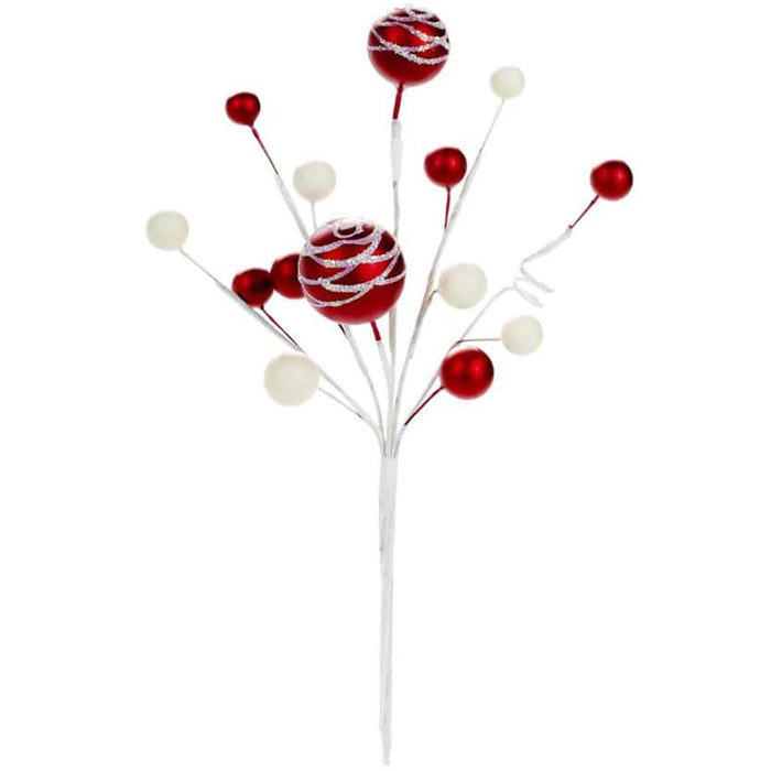 Ornament Christmas Picks And Sprays: Red & White, 9in
