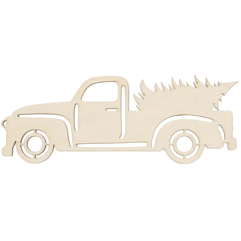 Unfinished Truck Decoration with Tree: 11in x 4.1in