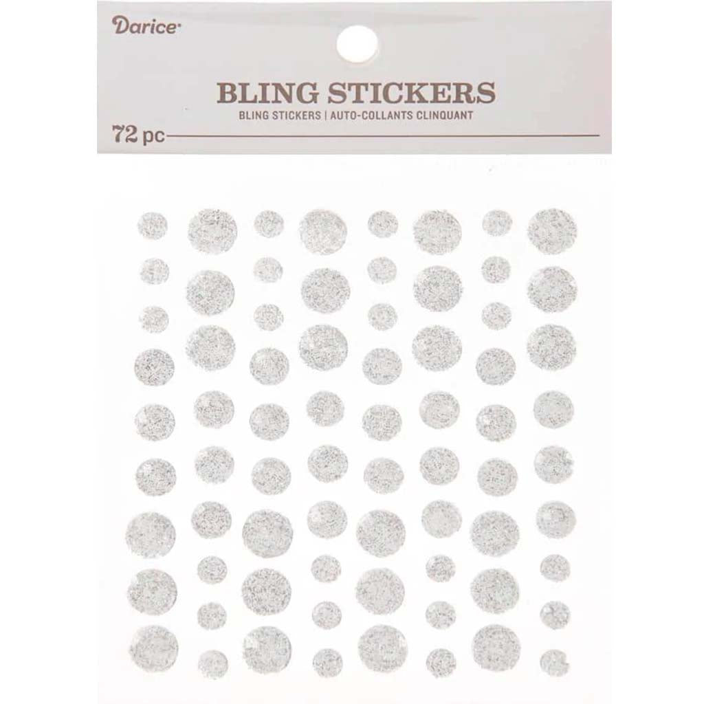 Silver Glitter Bling Stickers: Asst. Sizes, 72 Pc