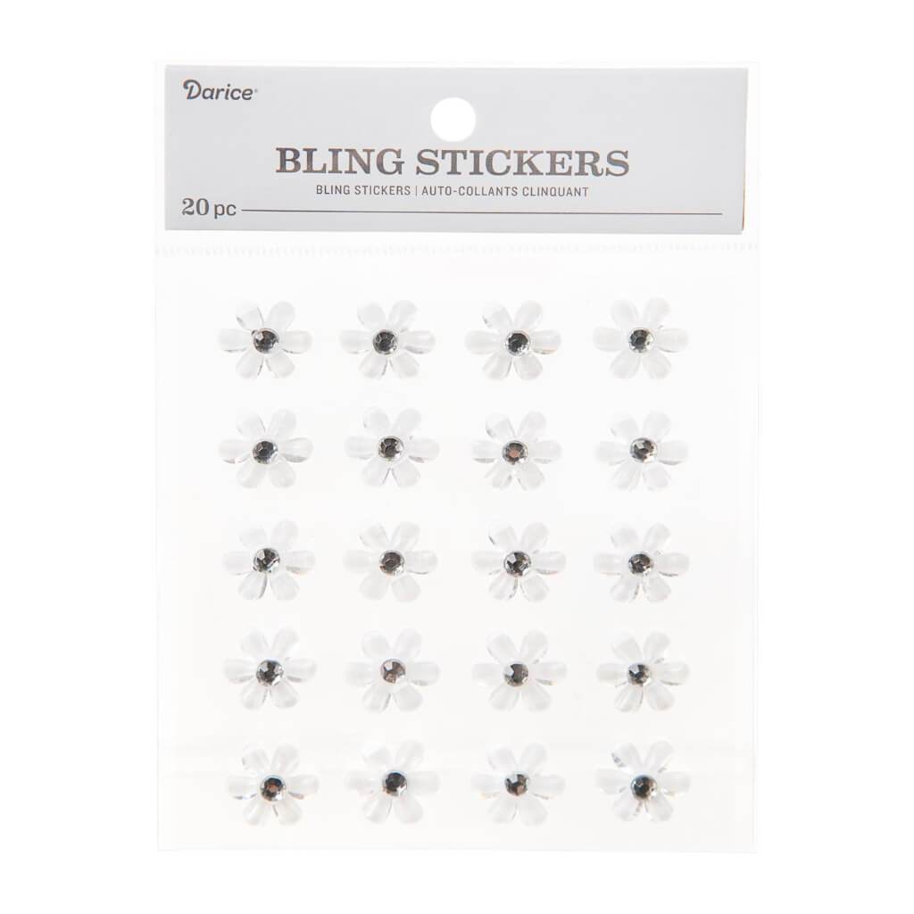 16mm Mini White Flower Bling Stickers: 20 Pc