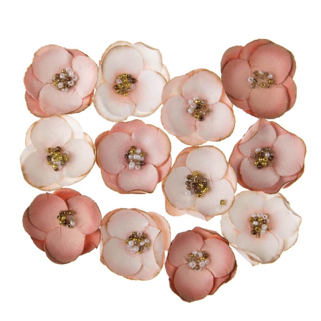 Beaded Flower Floral Embellishment: Pink, 1.25 Inches, 12 Pieces