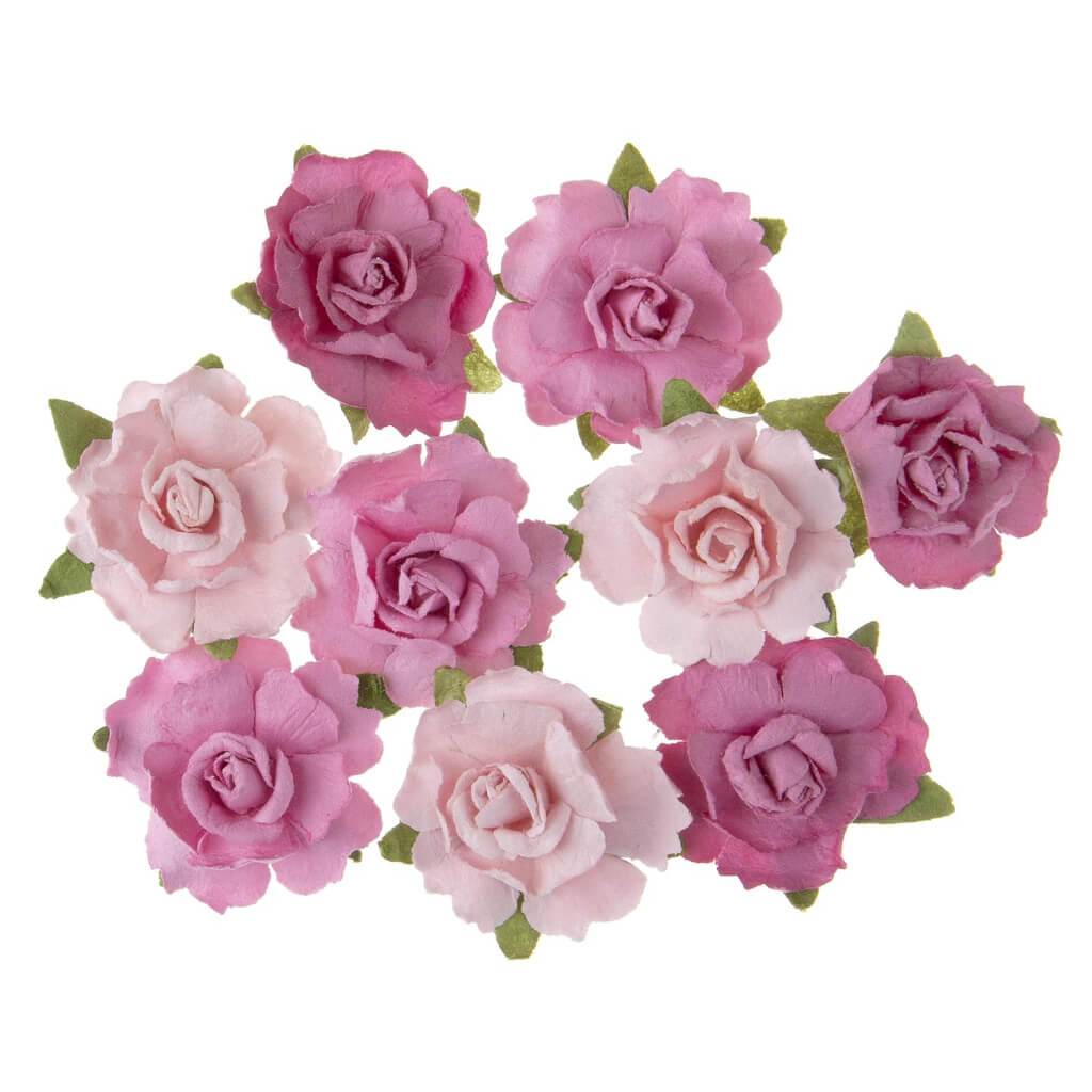 Small Rose Floral Embellishment: Pink, 1 Inch, 9 Pieces