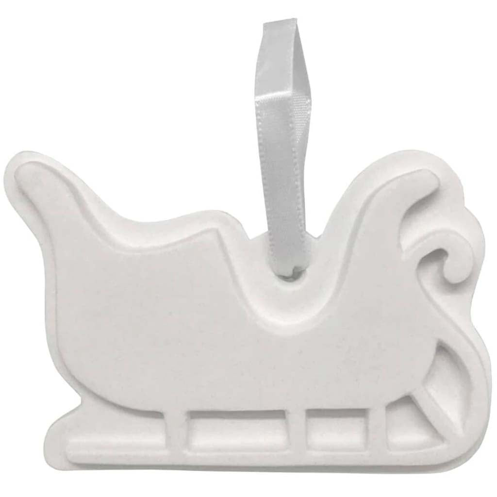 Plaster Ornament Sleigh 4 x 2.5in