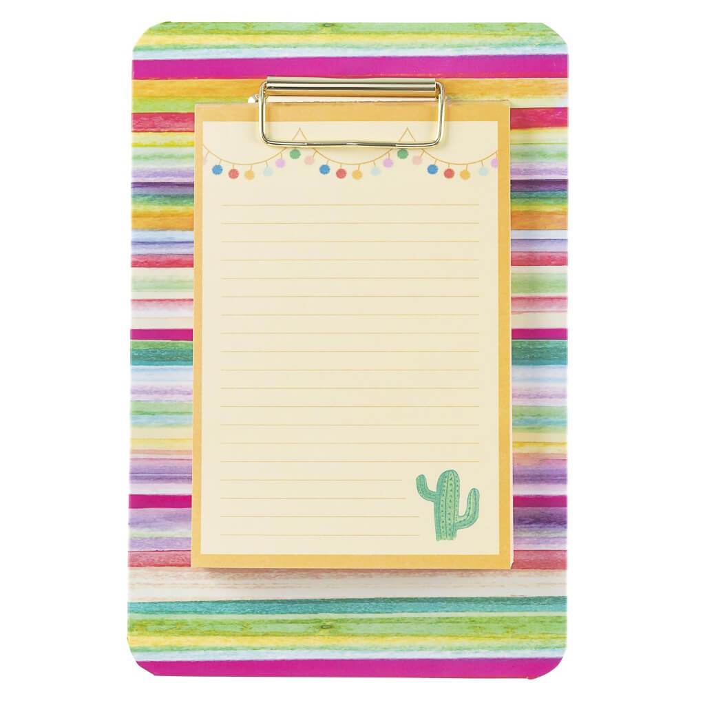 Clipboard And Memo Pad: Stripes And Cactus, 80 Sheets