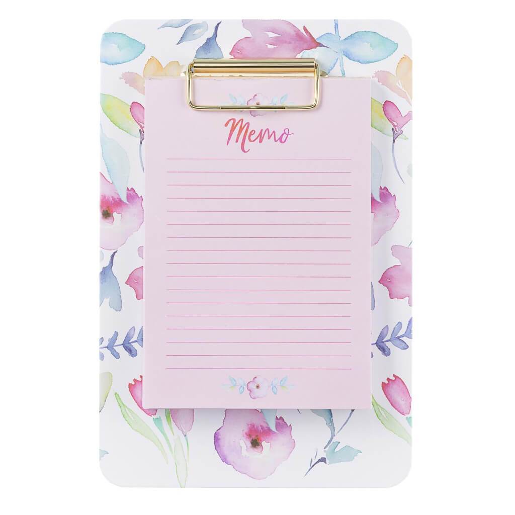 Clipboard And Memo Pad: Flowers, 80 Sheets