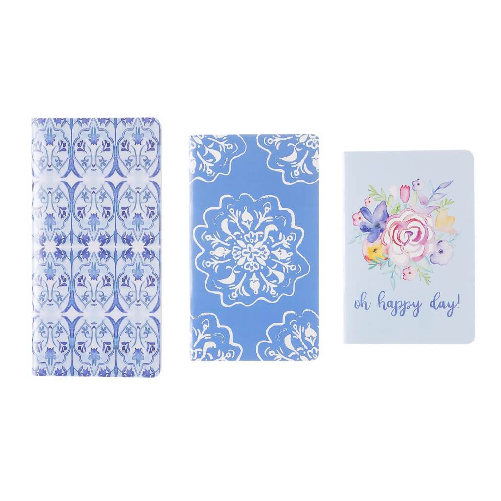 Softcover Notebook: Flowers &amp; Blue, 3 Pieces