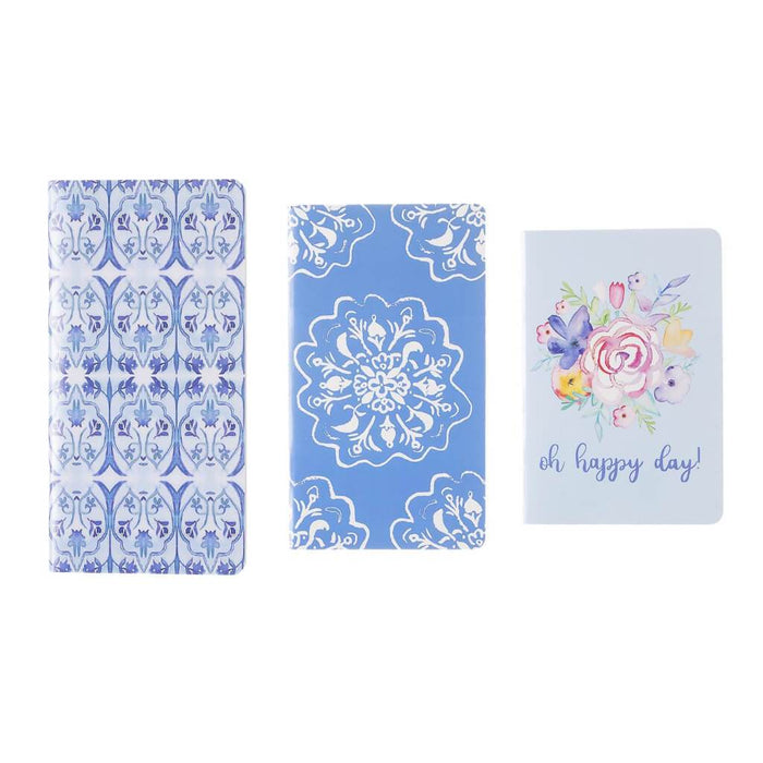 Softcover Notebook: Flowers & Blue, 3 Pieces