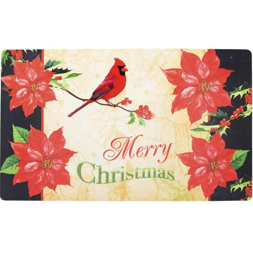 Merry Christmas Poinsettia Door Mat: 29.5 x 17.7 Inches