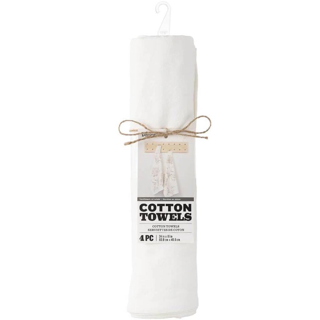 Cotton Towels: White, 24 x 16 Inches, 4 Pieces