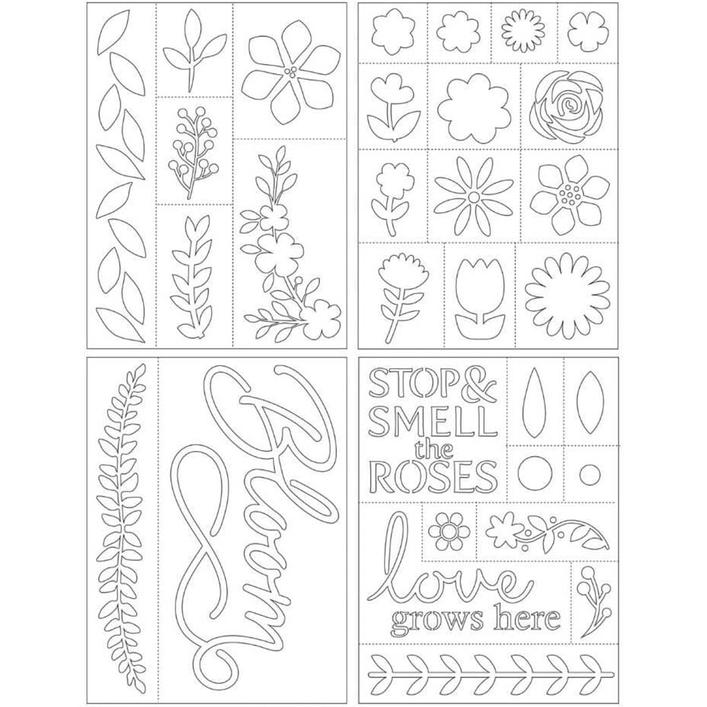 Floral Themed Stencil Set with Fabric Paint