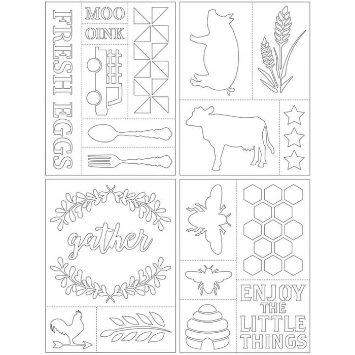 Fabric Paint & Stencil Set: Farmhouse, 32 Pieces