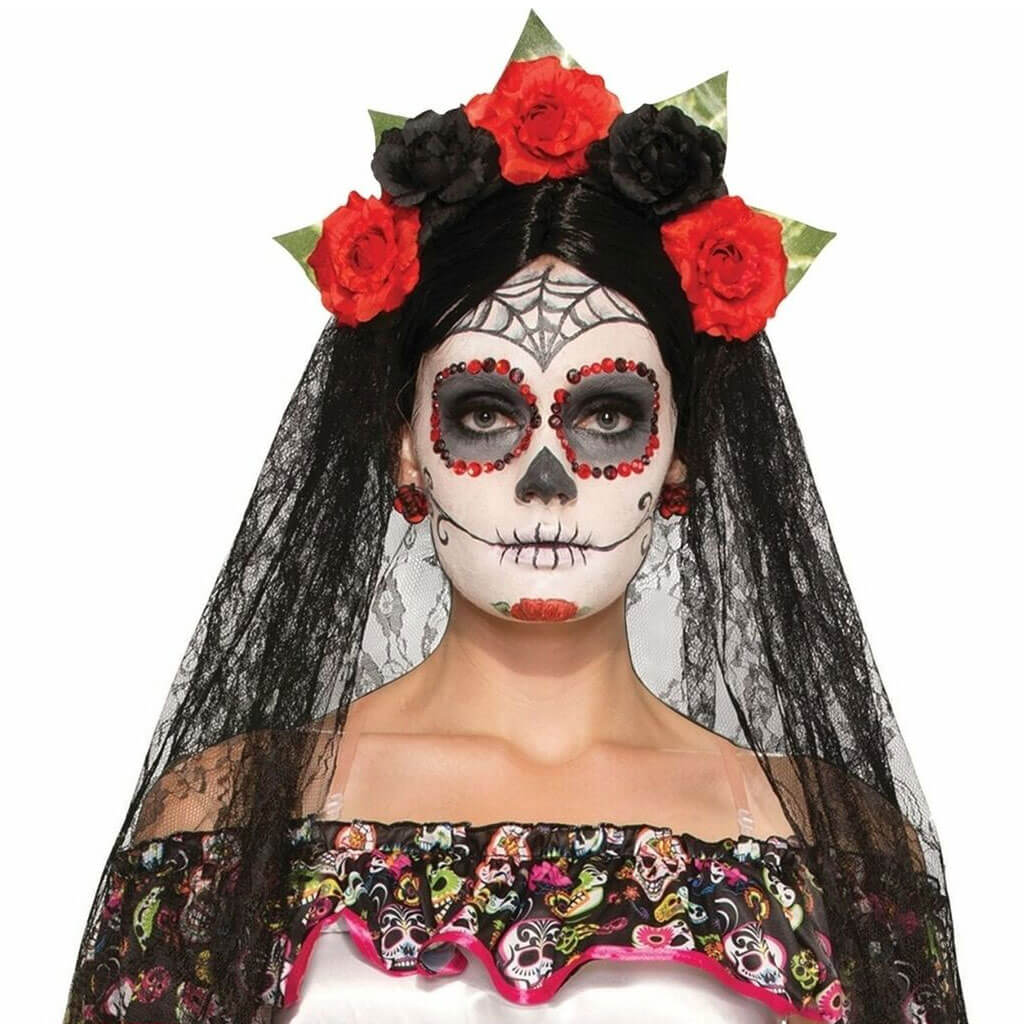 Day of the Dead Veil with Flower