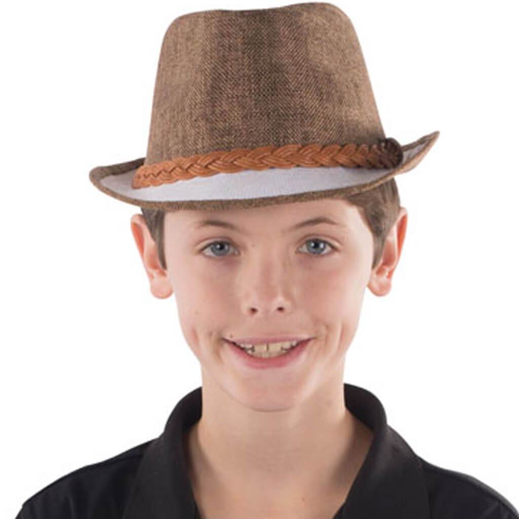 Brown Fedora with White Brim