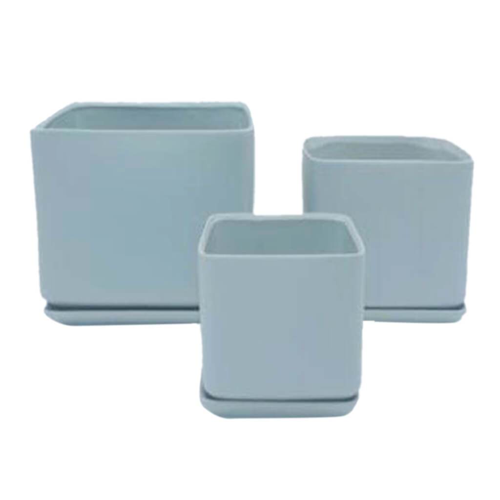 Ceramic Planter with Tray Set of 3, 6 in, 7 in, 9 in
