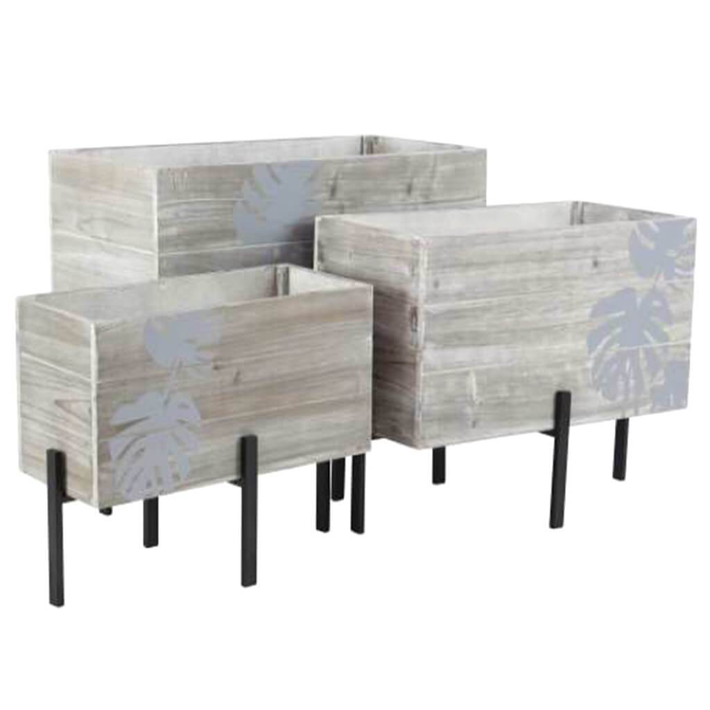 Wood Metal Planter Stand Set of 3, 13 in, 16 in, 19 in