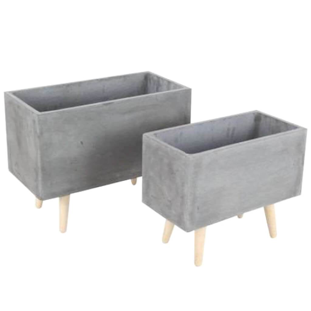 Fiber Clay Wood Planter Set of 2, 17 in and 21 in
