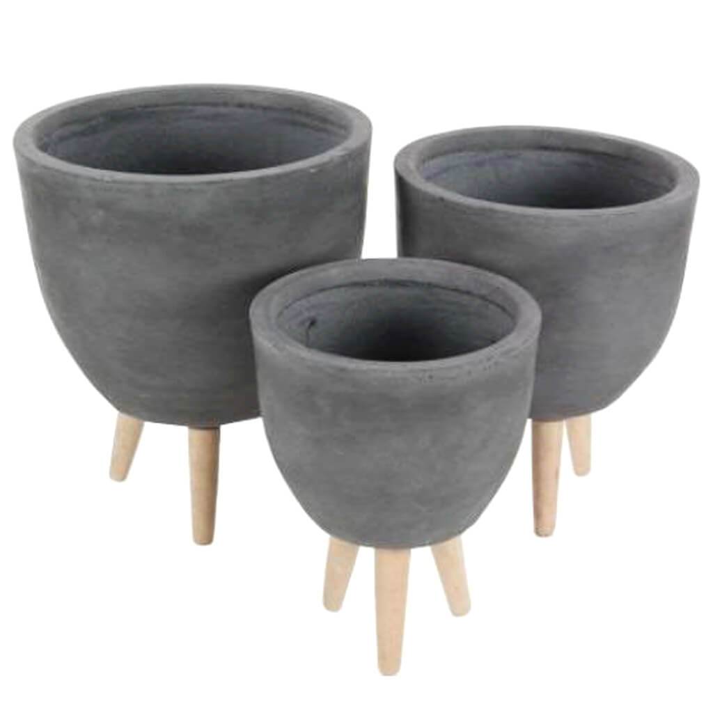 Fiber Clay Wood Planter Set of 3,