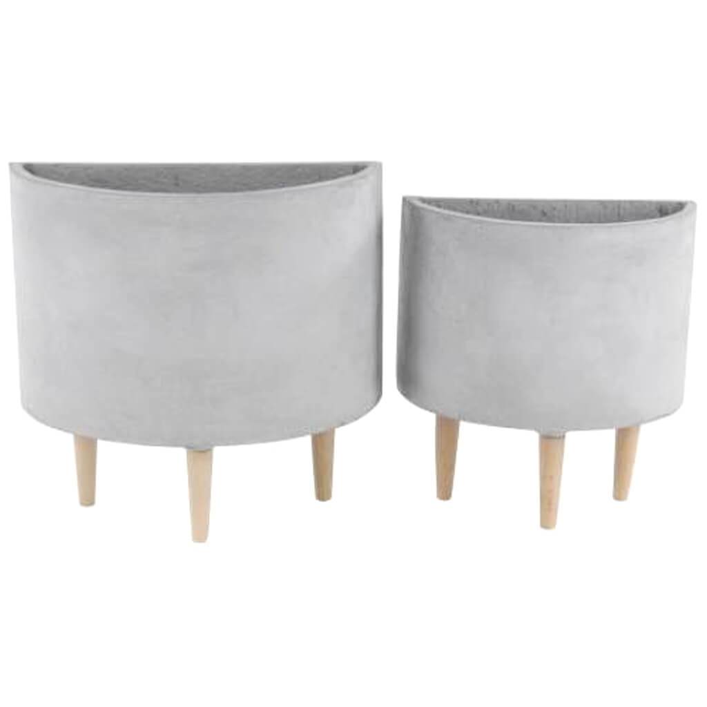 Fiber Clay Wood Planter Set of 2, 16 in, 21 in