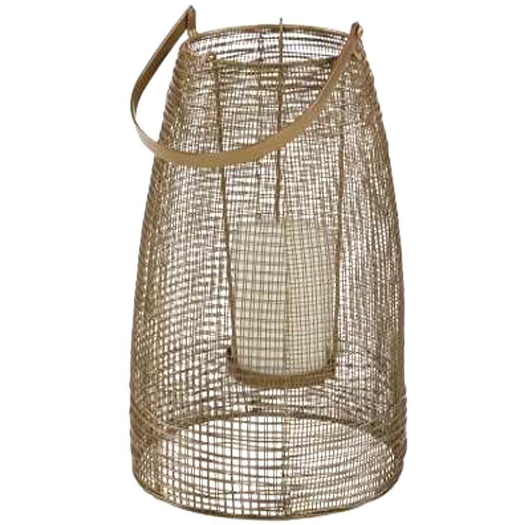 Metal Glass Gold Lantern 8 in by 13 in