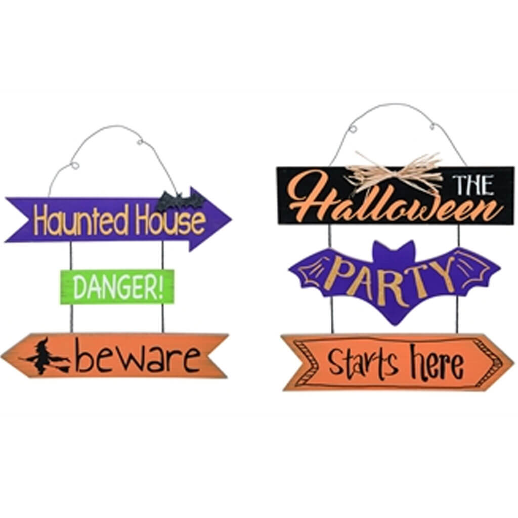 Mdf Halloween Hanging Sign 2 Asst