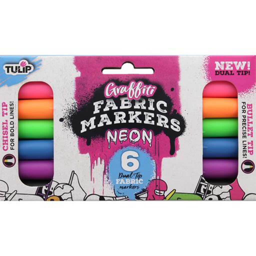 Tulip Graffiti Fabric Markers Neon 6pcs