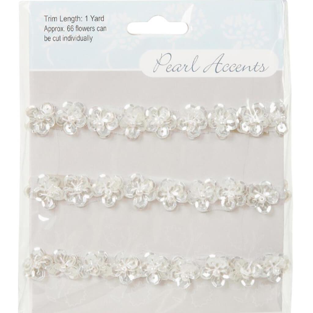 Sequin Flower Trim Pearl Detail 1 yard