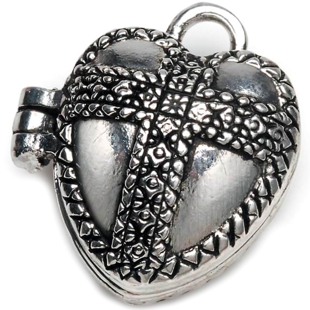 Charm Prayer Box Heart With Cross Antiqued Silver