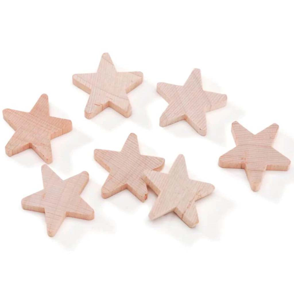 Wood Rounded Star 1 x 3/16in 30pcs Big Value