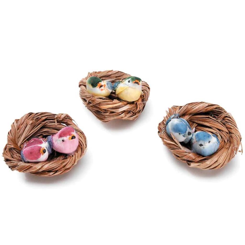 Mushroom Birds Two In Nest 3 Assorted Colors