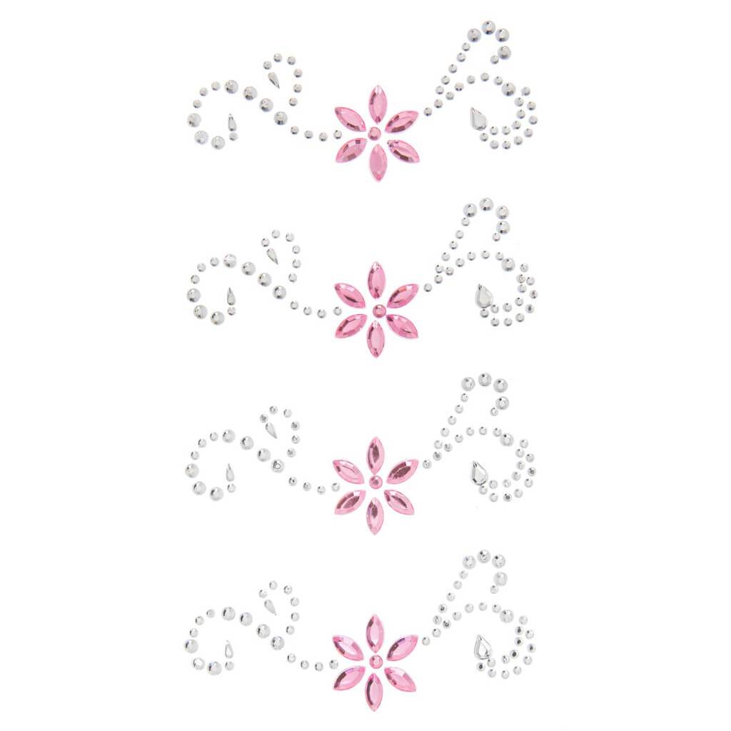 Crystal &amp; Pink Flower Flourish Bling Stickers: 4 Pc