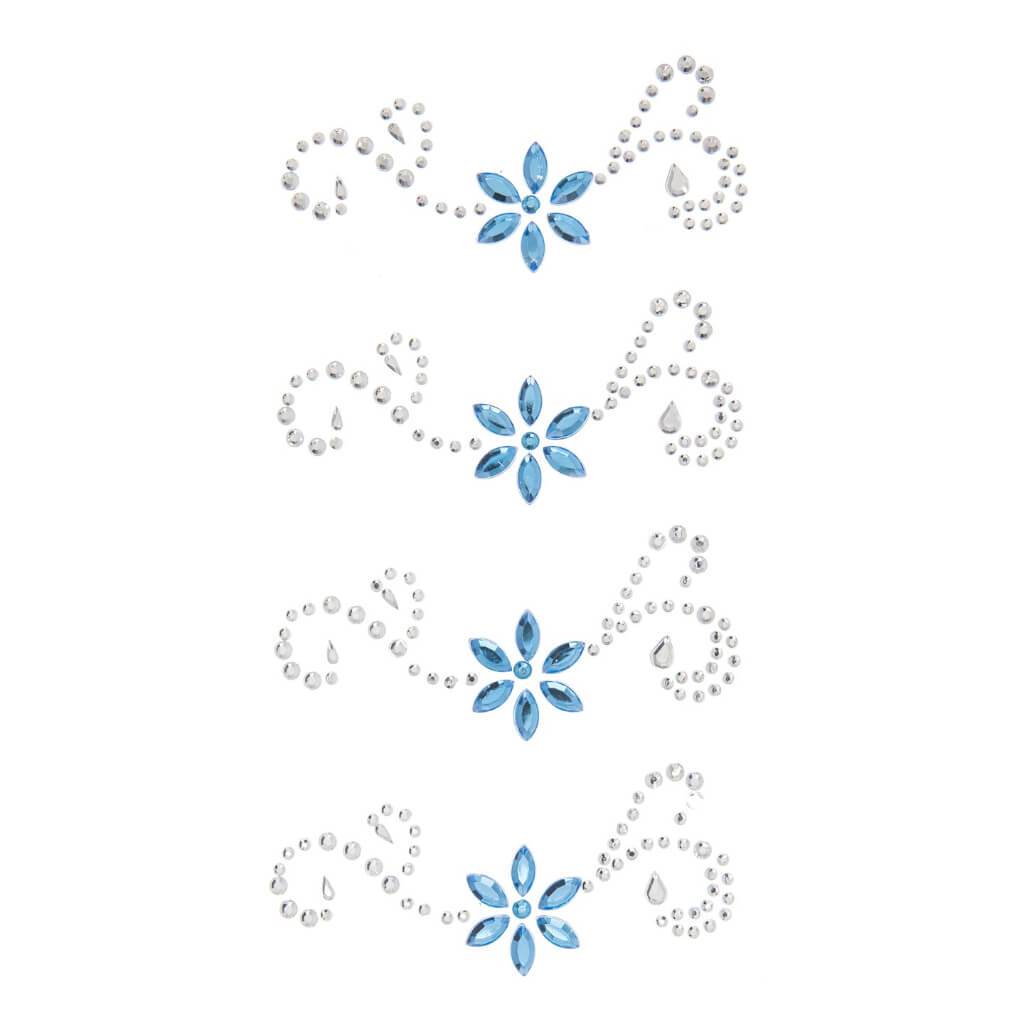 Crystal &amp; Blue Flower Flourish Bling Stickers: 4 Pc