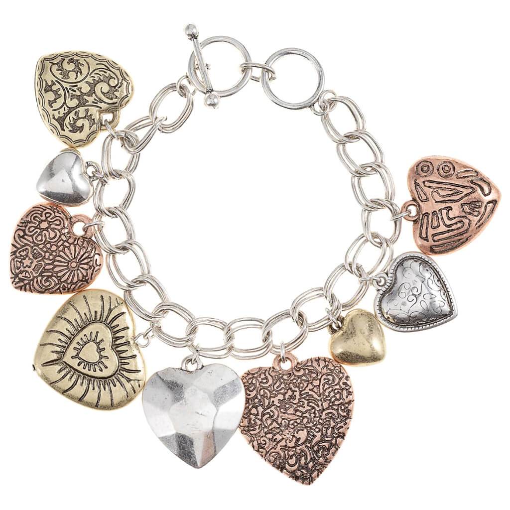 Charm Bracelet: Hearts, Burnished Gold, 8.75 Inches