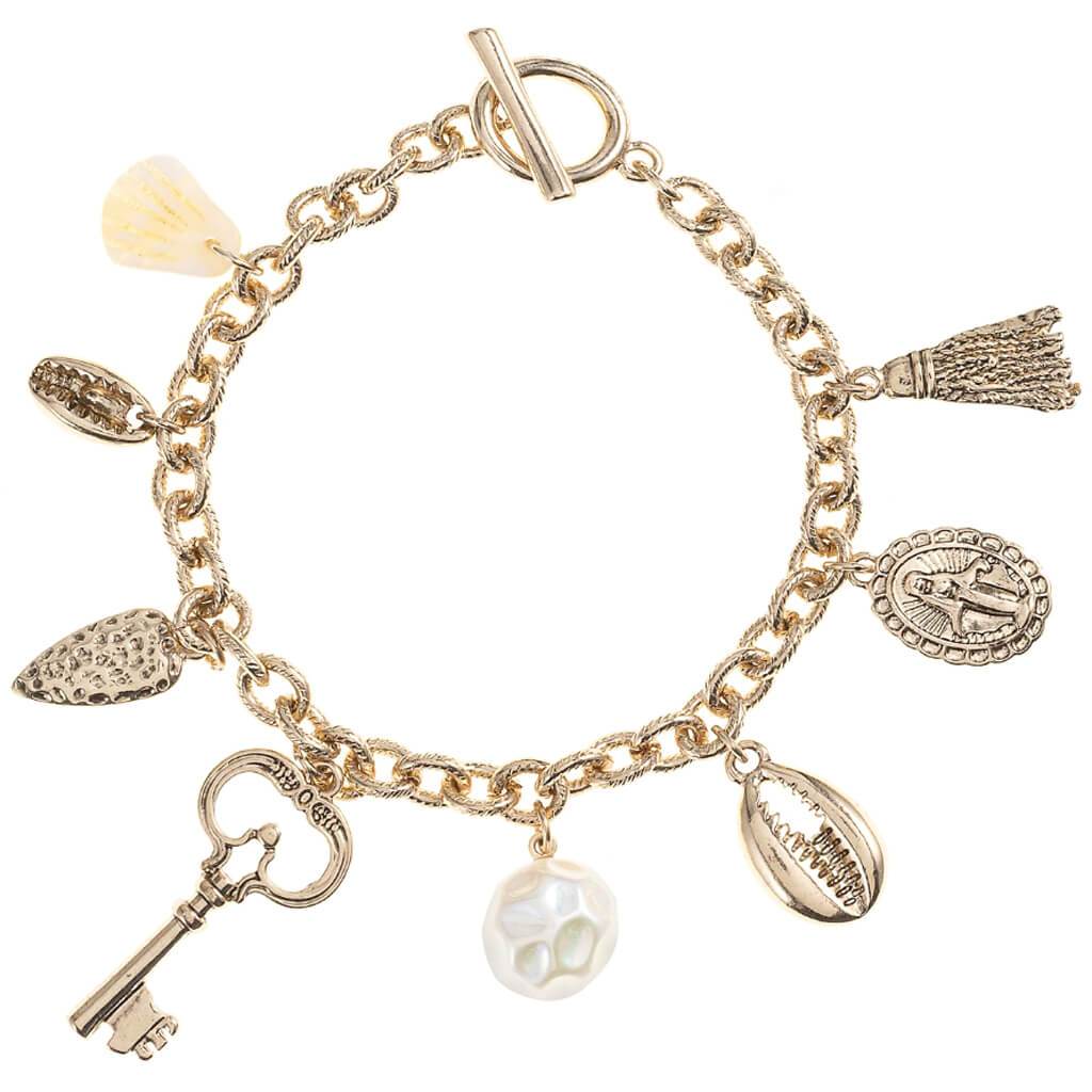 Charm Bracelet: Key, Gold, 7.5 Inches