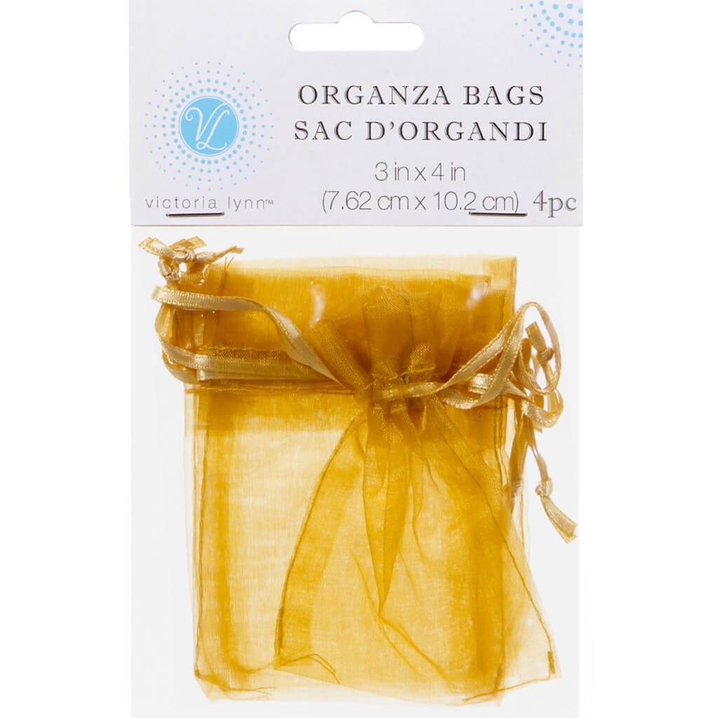 Organza Favor Bags Gold 3in x 4in 4pcs