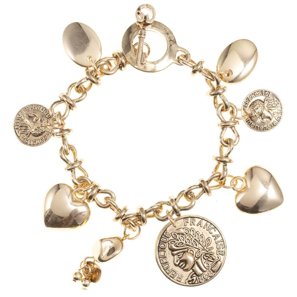 Charm Bracelet: Hearts, Gold, 8.25 Inches