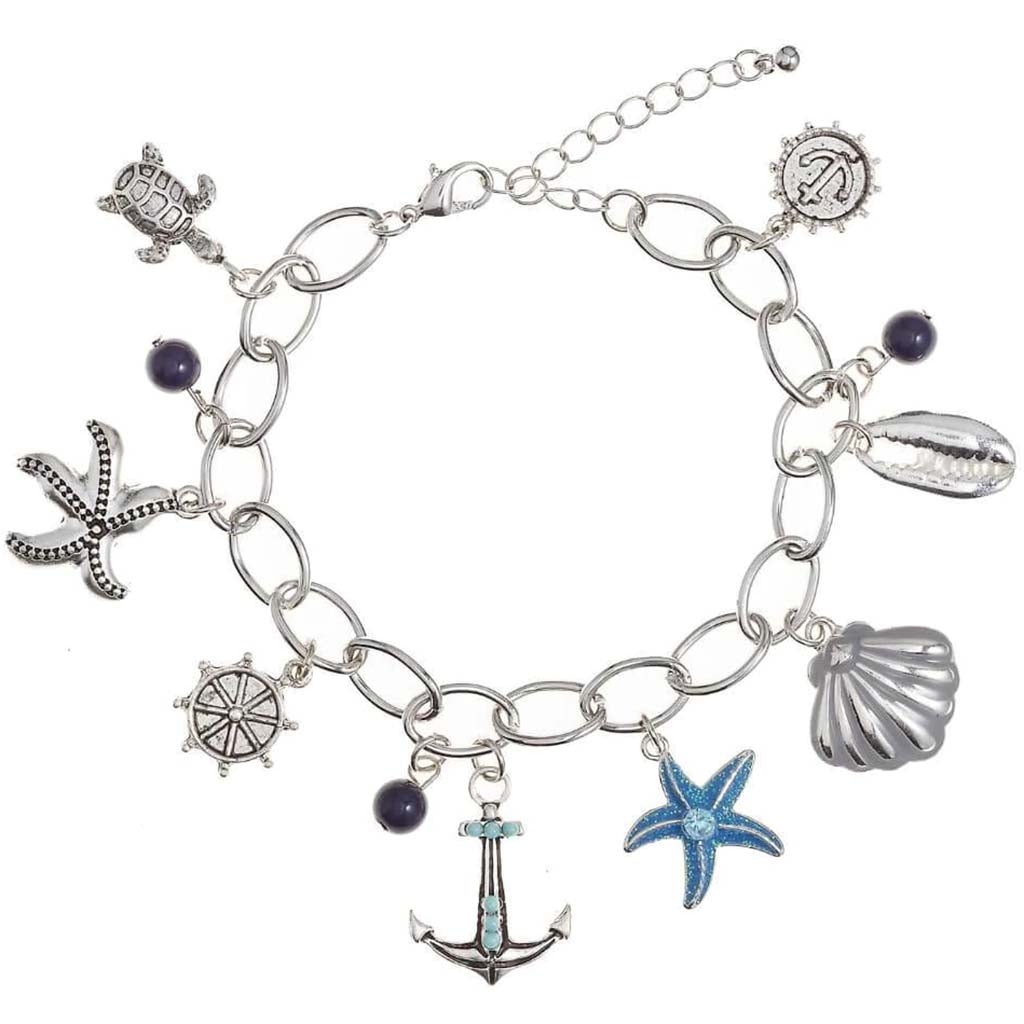 Charm Bracelet: Shell, Silver, 10.25 Inches