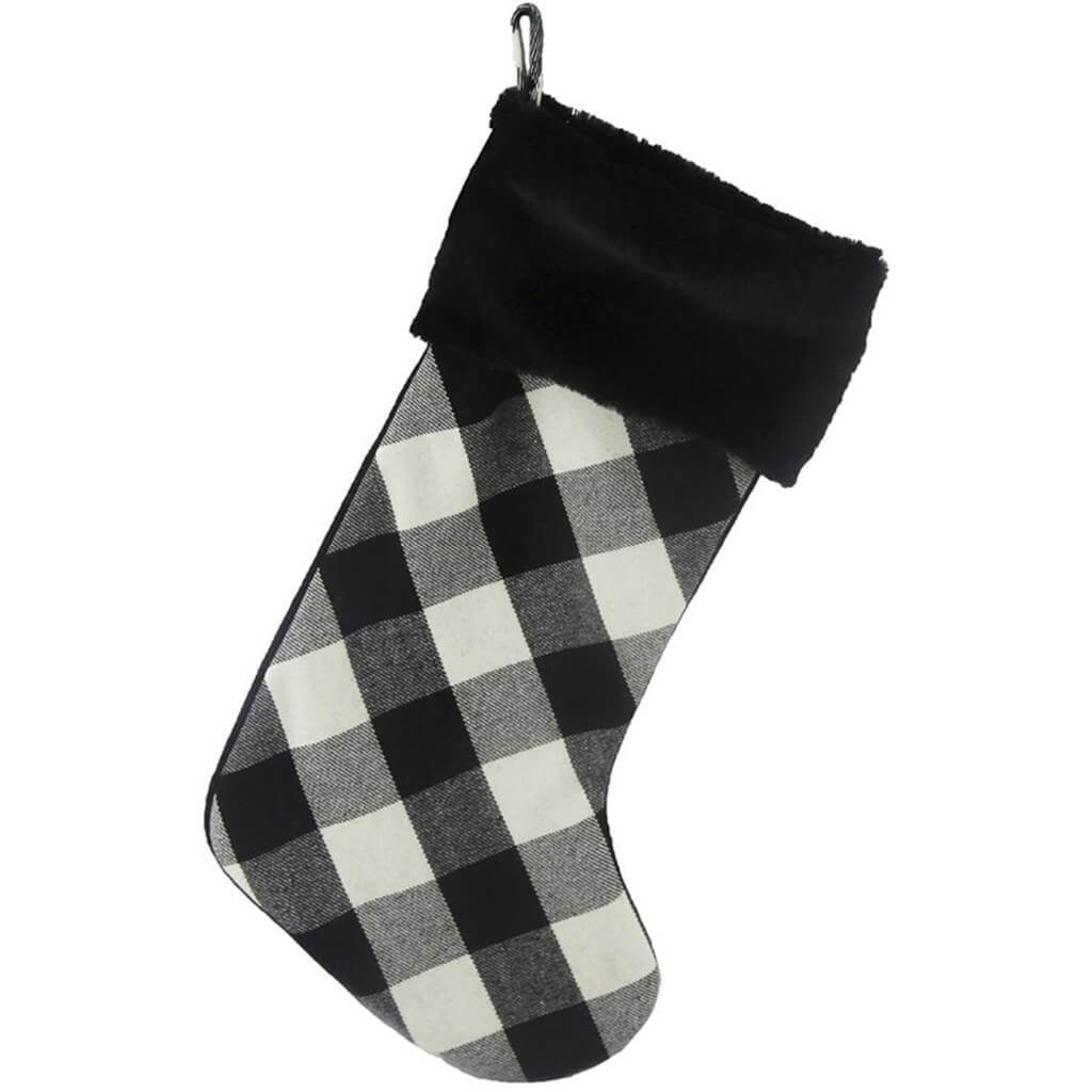 Black And White Buffalo Plaid Stocking: 8 x 20 Inches