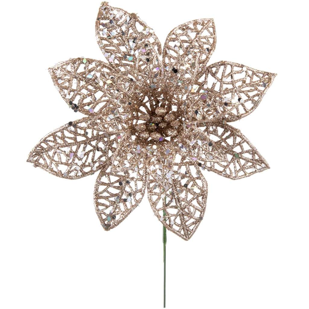 Lace Poinsettia Pick: Rose Gold, 5.5 x 7 Inches