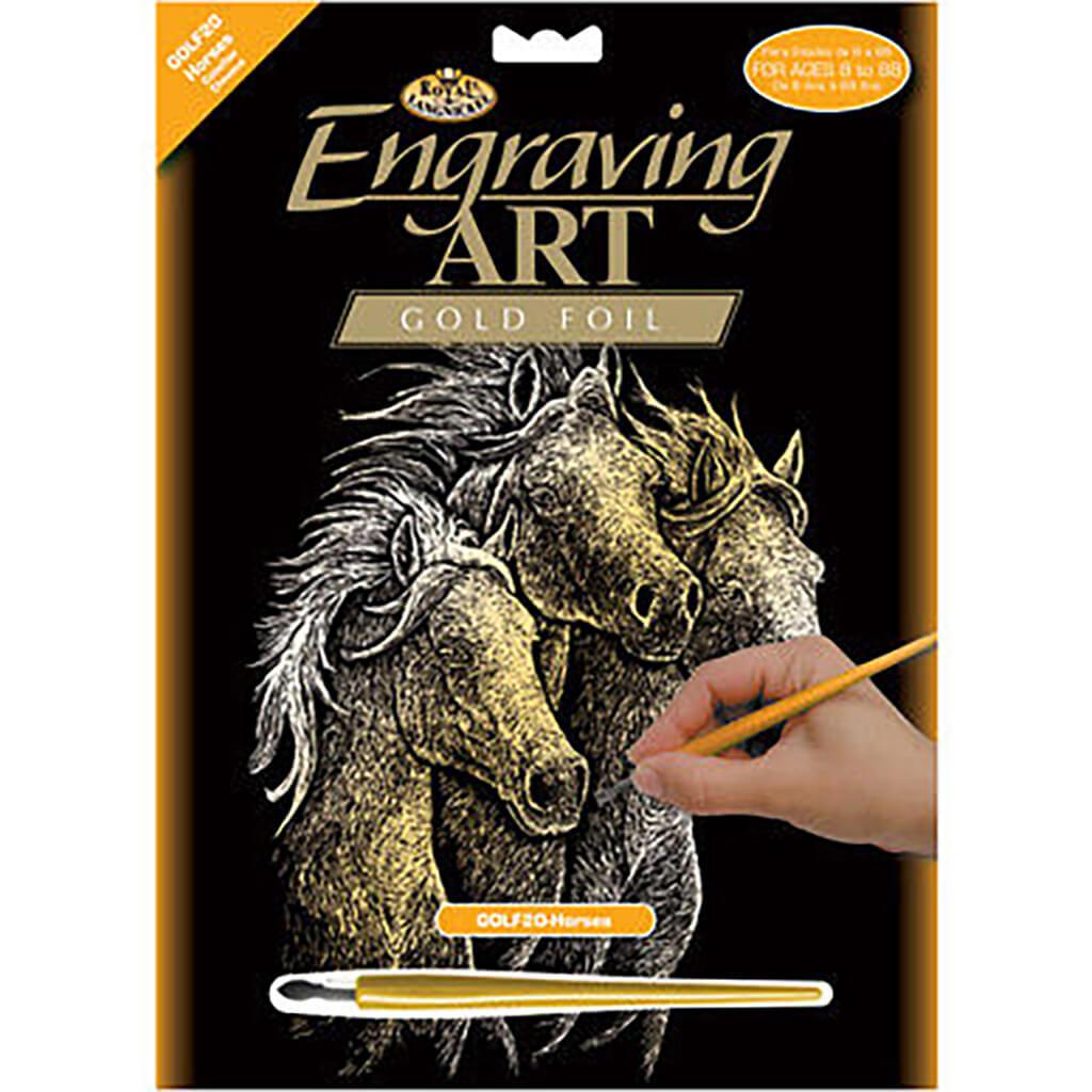 Engraving Art Gold Foil Horses