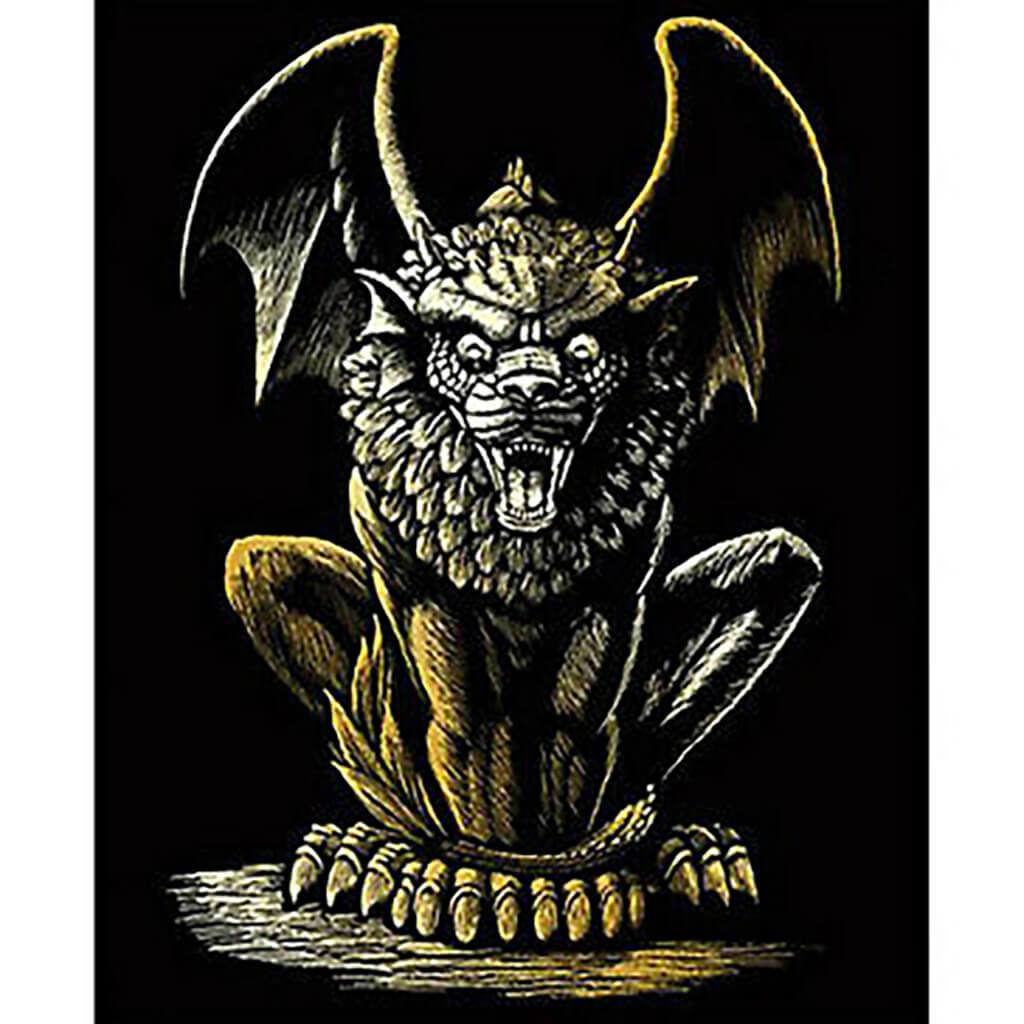 Engraving Art Gold Foil Lion Gargoyle
