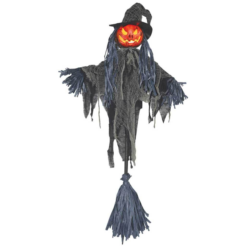 Light Up Broom Stick Pumpkin Scarecrow