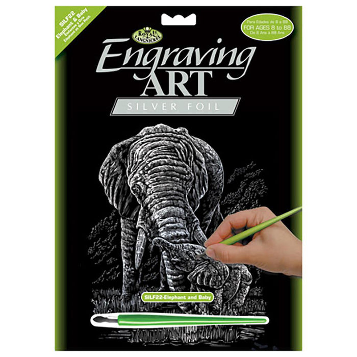 Silver Engraving Elephant & Baby