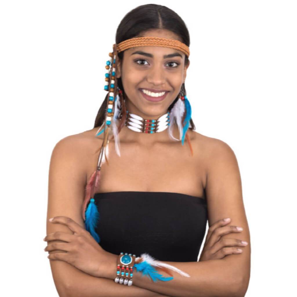 Native American Set 4Pc Headband/Earrings/Choker/Cuff