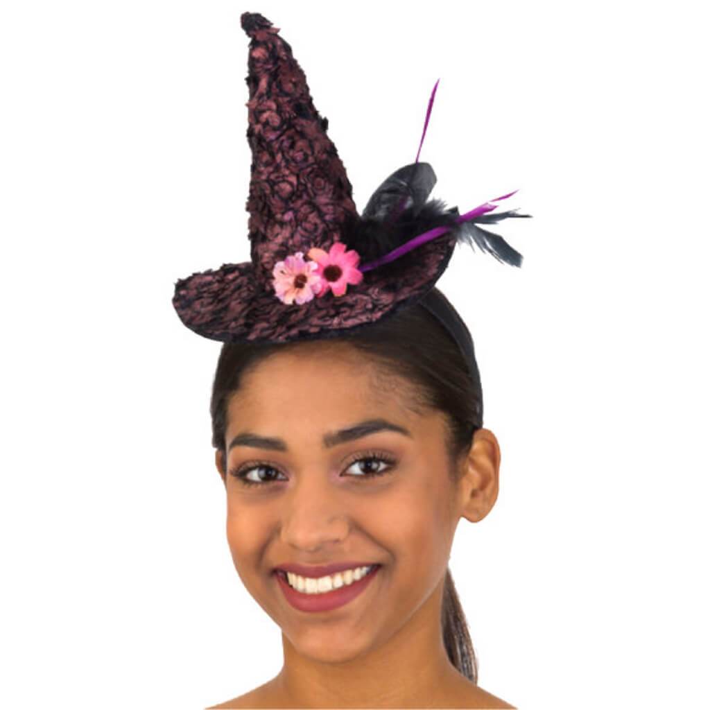 Mini Witch Hat W/ Flowers Headpiece