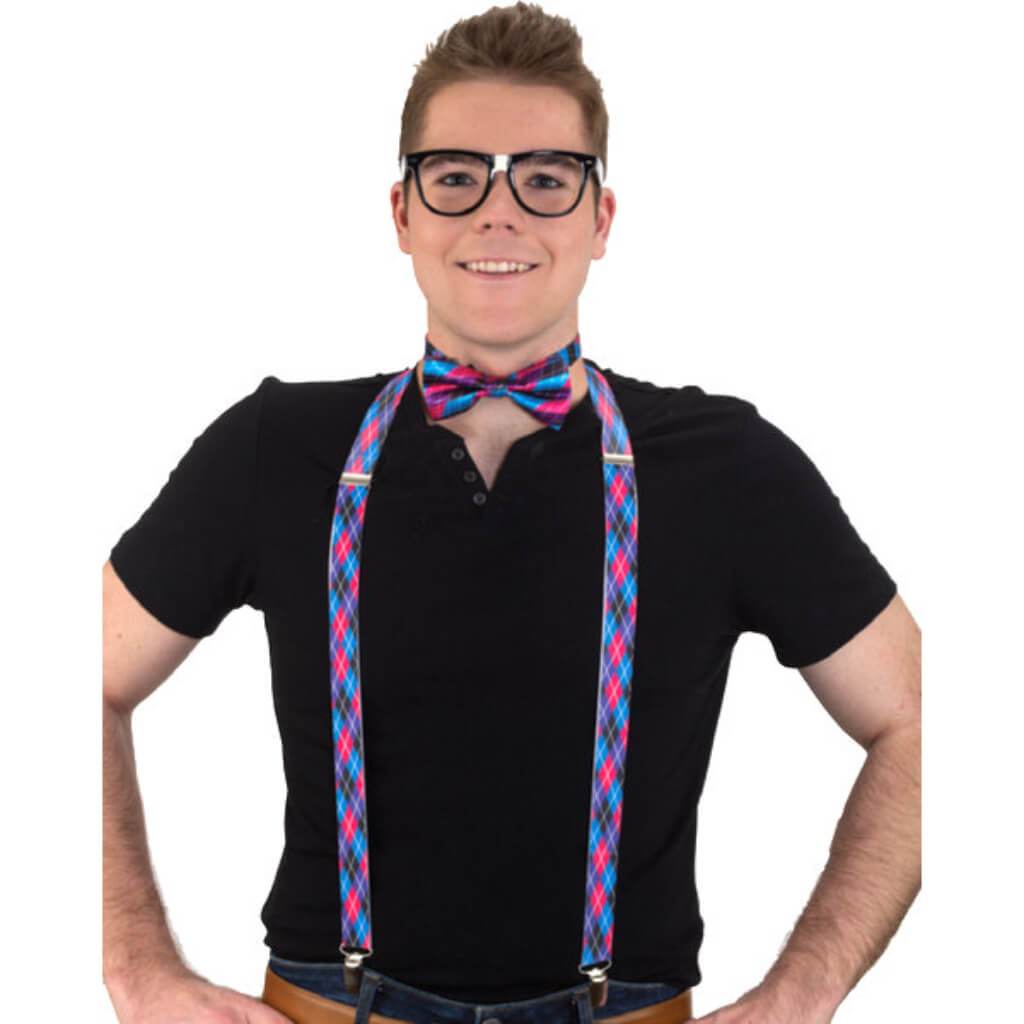 Nerd Set 3Pc Suspenders, Glasses, Bow Tie