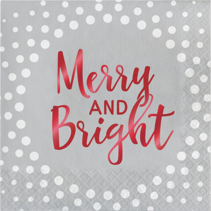 Silver Holiday Sparkle Merry Lunch Napkins 3Ply 16ct