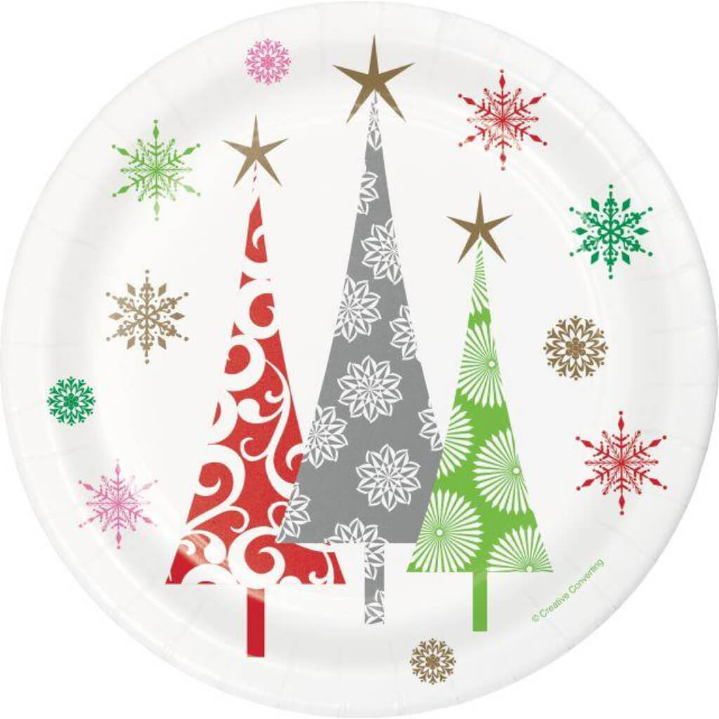 Contemporary Trees Paper Dessert Plates 7in