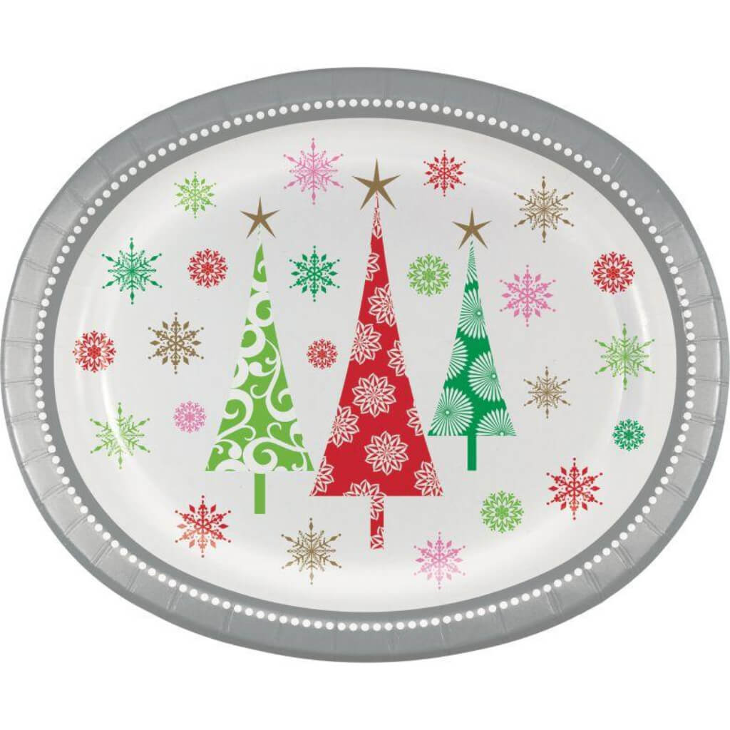 Contemporary Trees Paper Oval Plates 10in